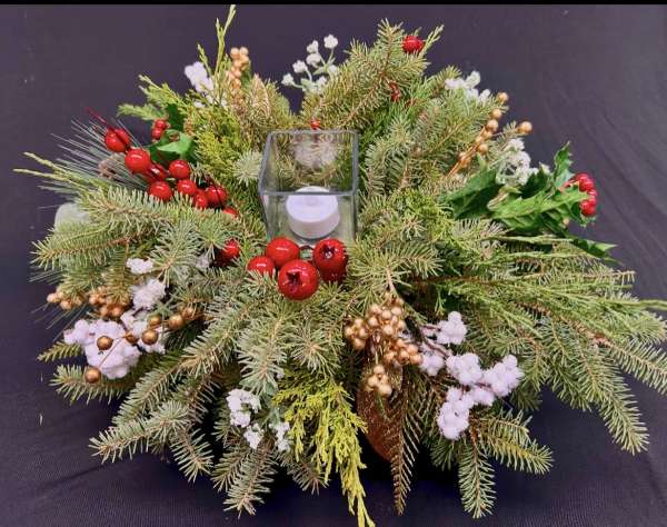 Christmas centrepiece of pine bough